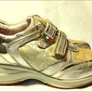 Nero Giardini Italian Velcro Sneakers Gold Silver